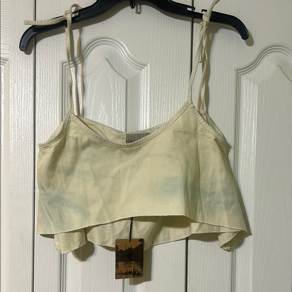 One Teaspoon Cream Asymmetrical denim crop top